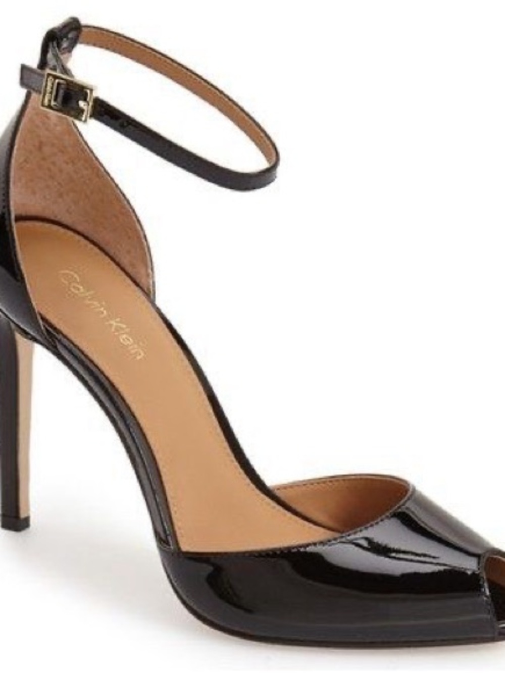 Calvin Klein Black Patent Peep-Toe Ankle-Strap Heel new no box